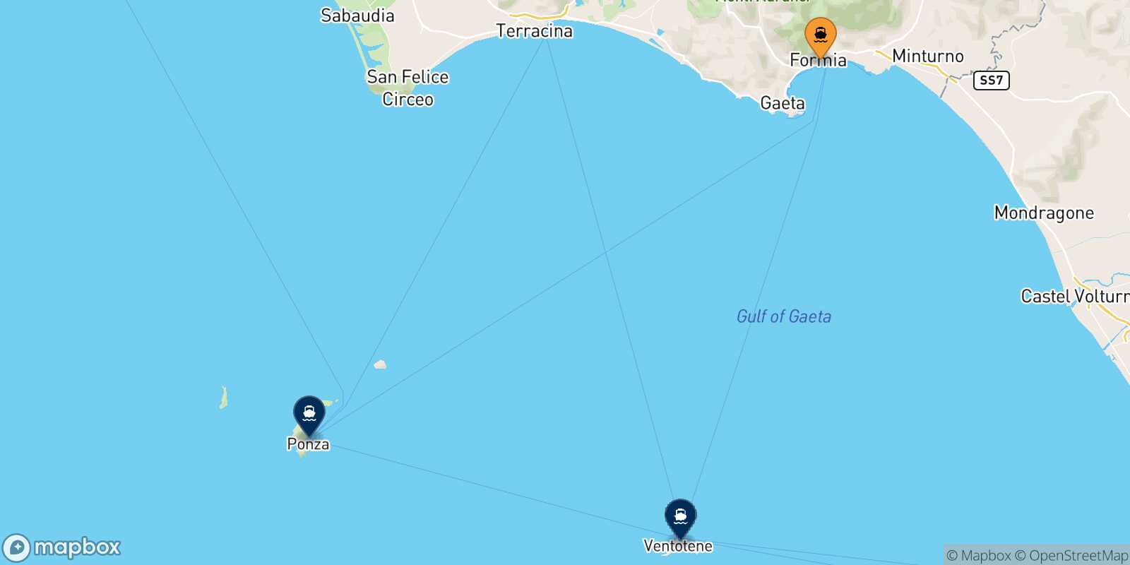 Mappa delle destinazioni raggiungibili da Formia