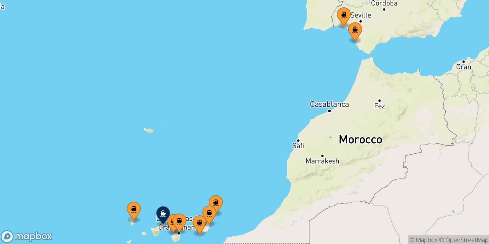Mappa dei porti collegati con  Santa Cruz De Tenerife