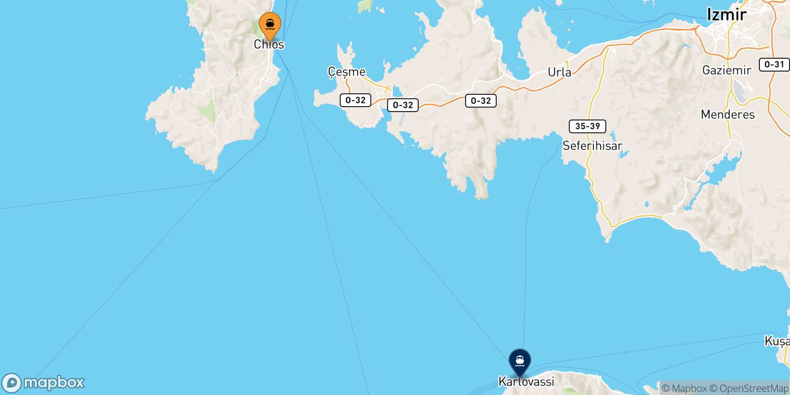 Mappa della rotta Chios Karlovassi (Samos)