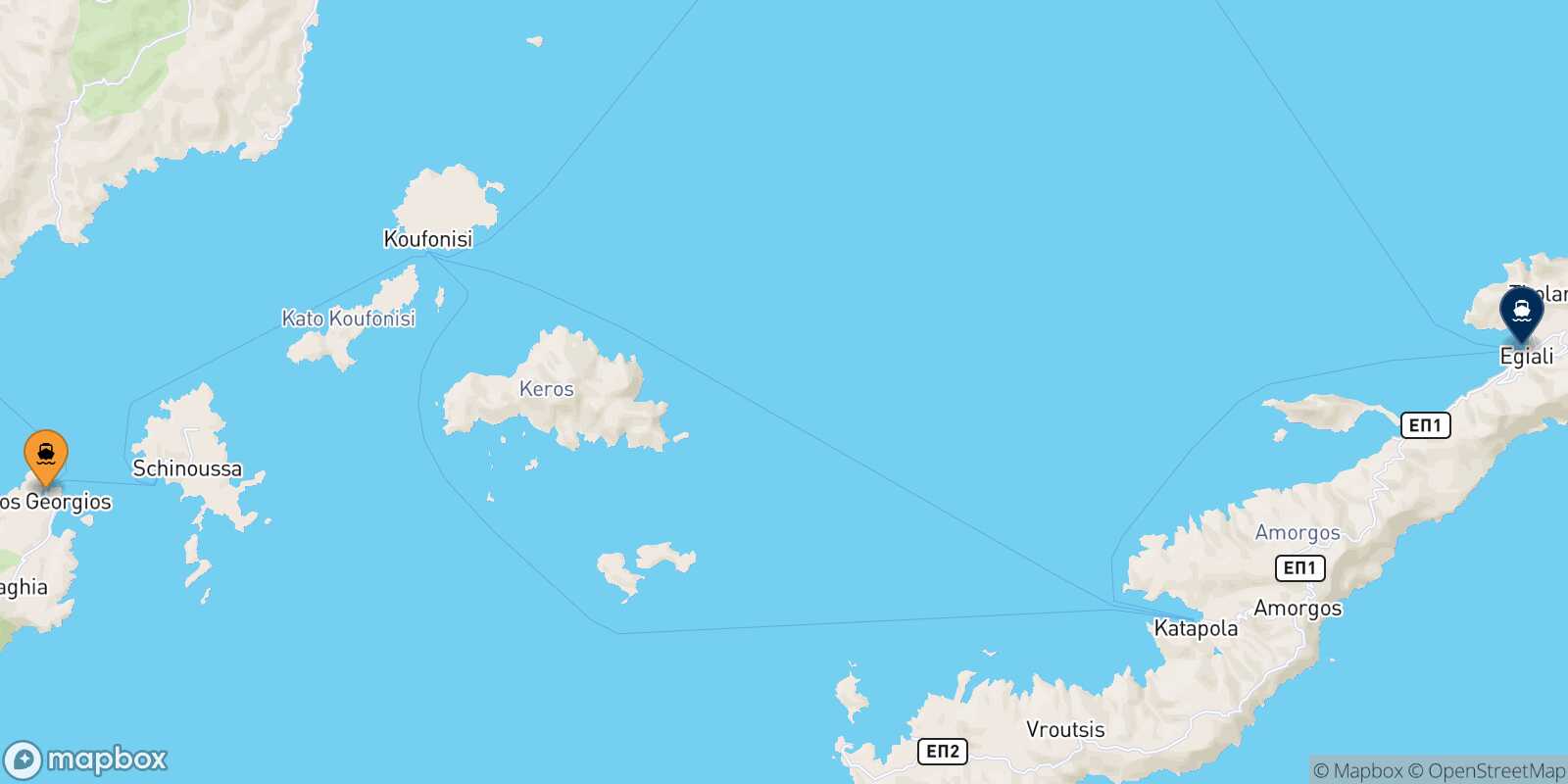Mappa della rotta Iraklia Aegiali (Amorgos)