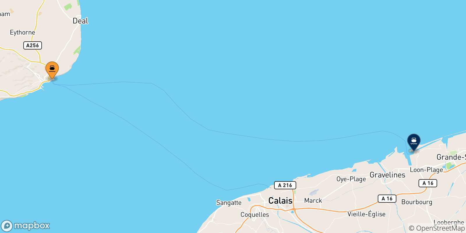 Mappa delle possibili rotte tra l'Inghilterra e Dunkerque