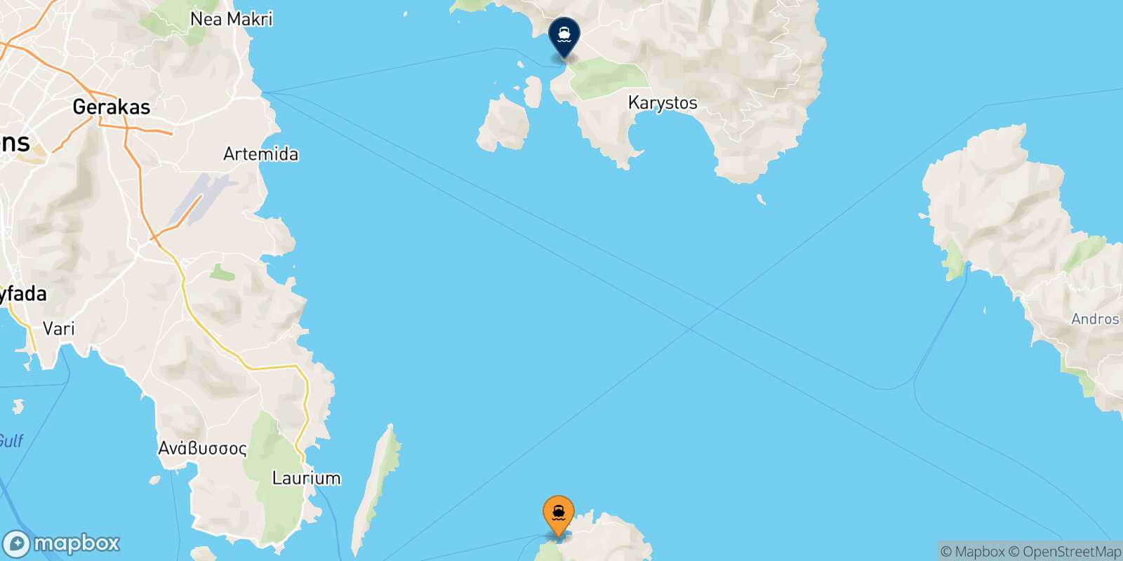Mappa della rotta Kea Marmari