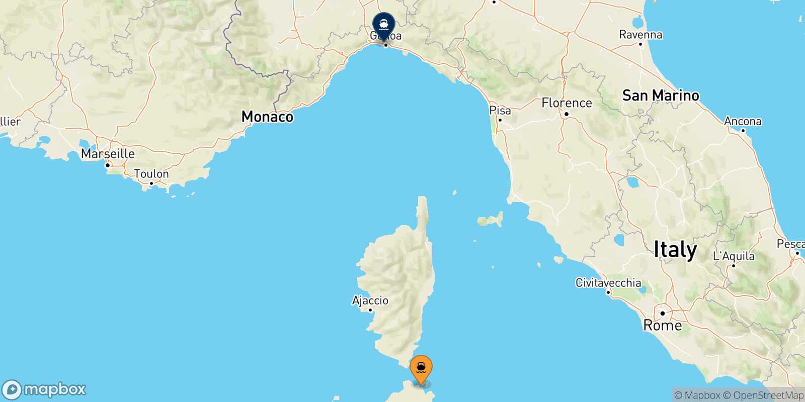 Mappa della rotta Golfo Aranci Genova