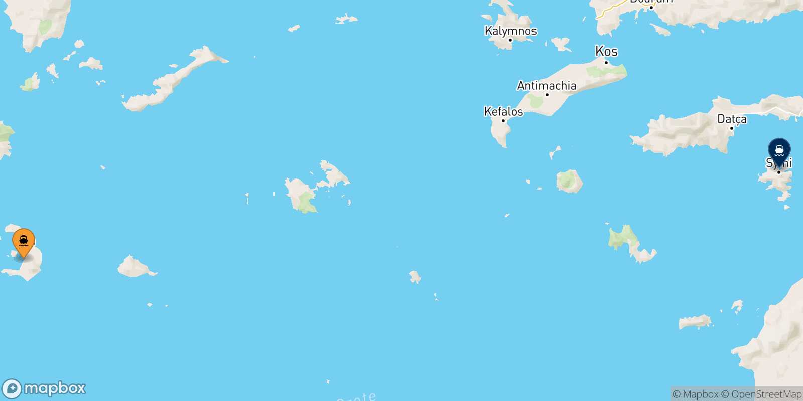 Mappa della rotta Santorini Symi