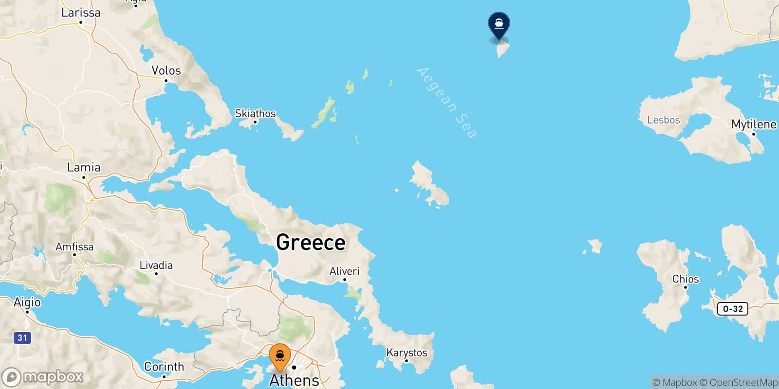 Mappa della rotta Pireo Agios Efstratios