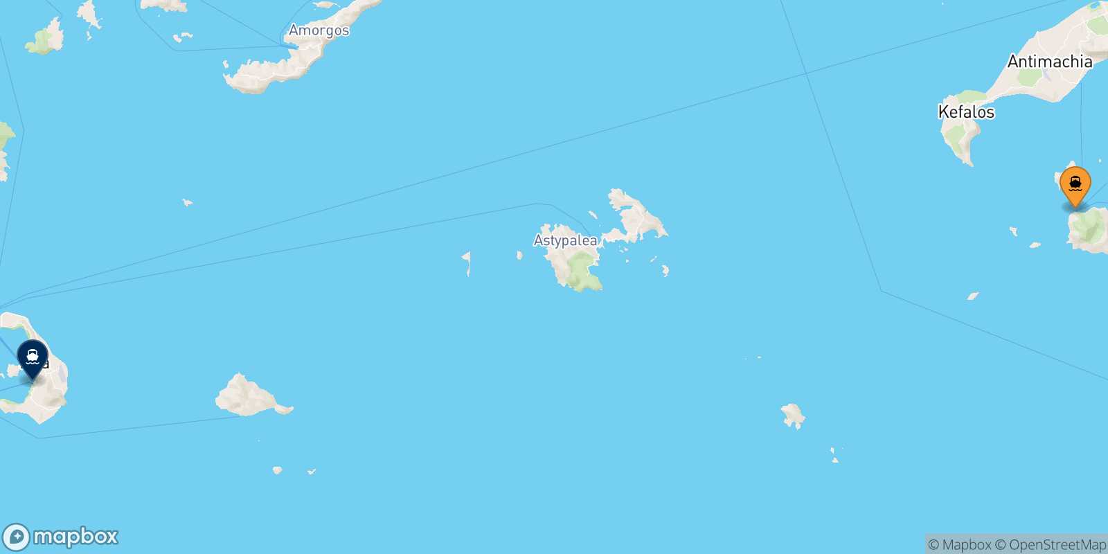 Mappa della rotta Nisyros Santorini