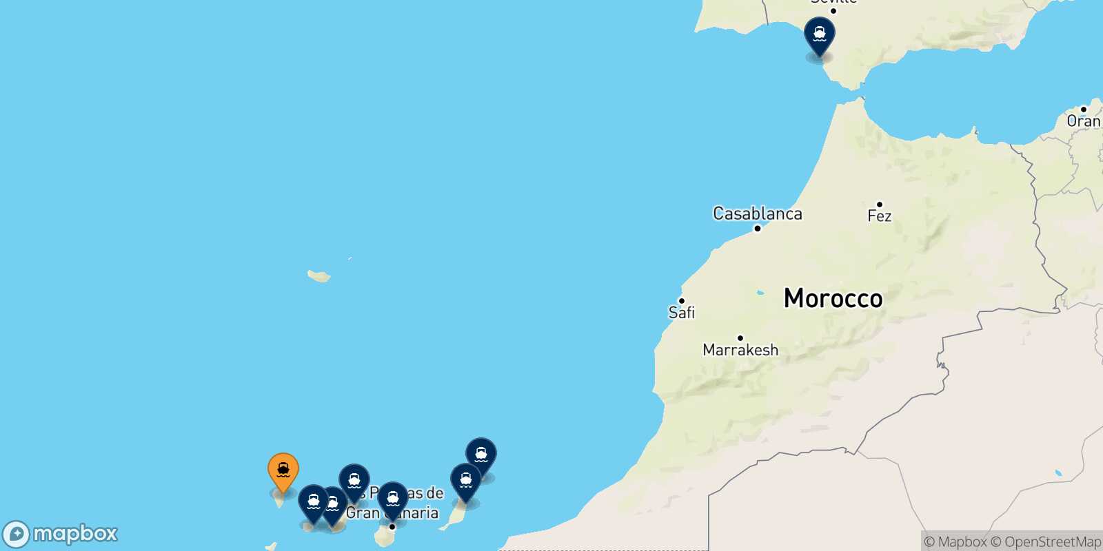Mappa delle destinazioni raggiungibili da Santa Cruz De La Palma