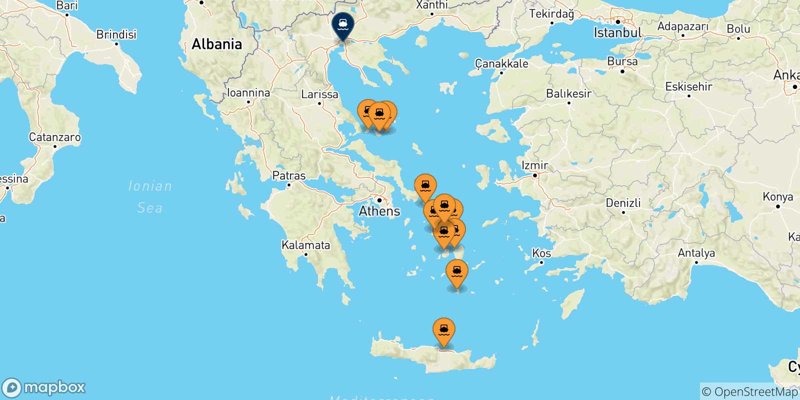 Mappa delle possibili rotte tra la Grecia e Salonicco