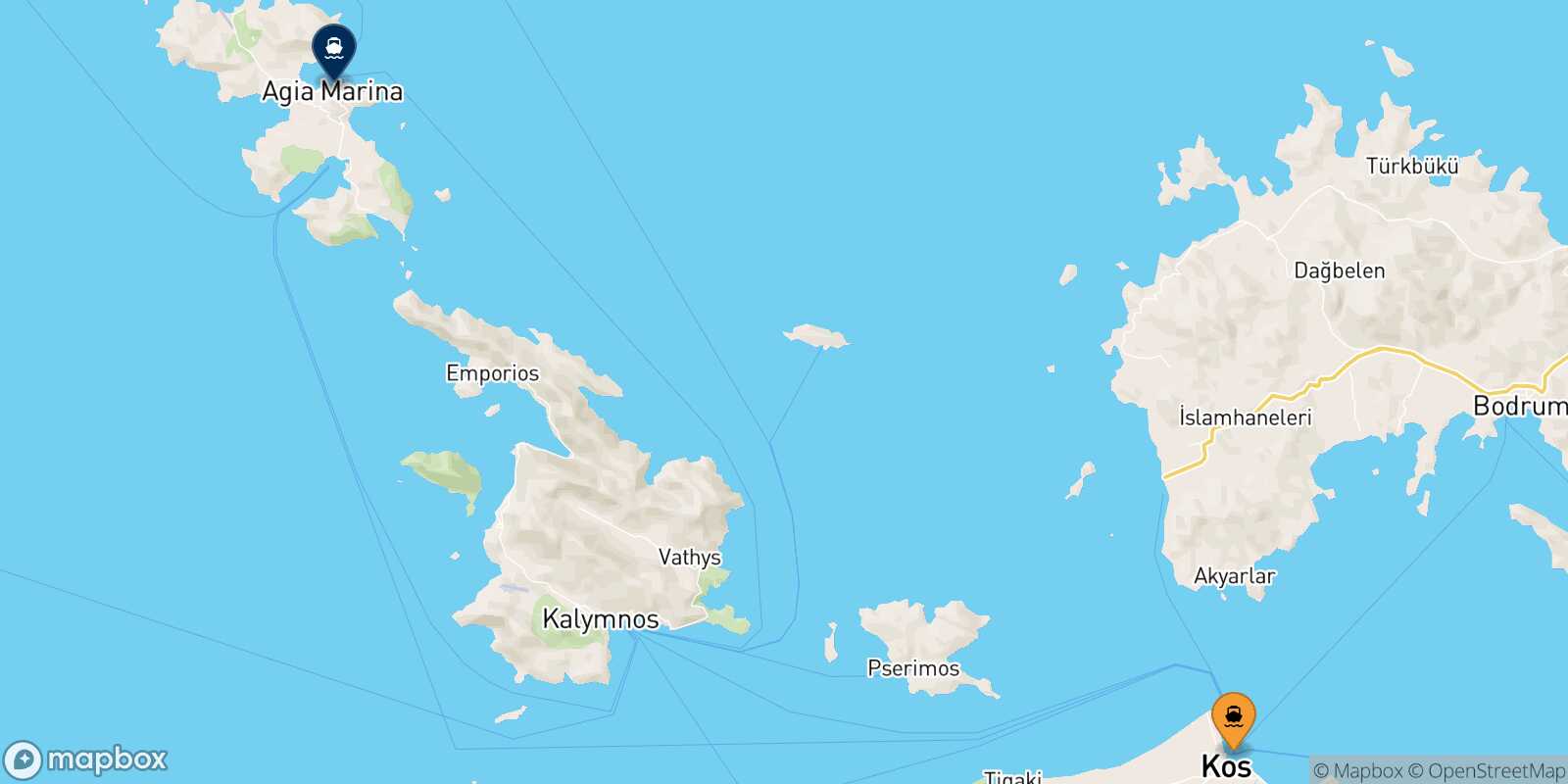Mappa della rotta Kos Leros