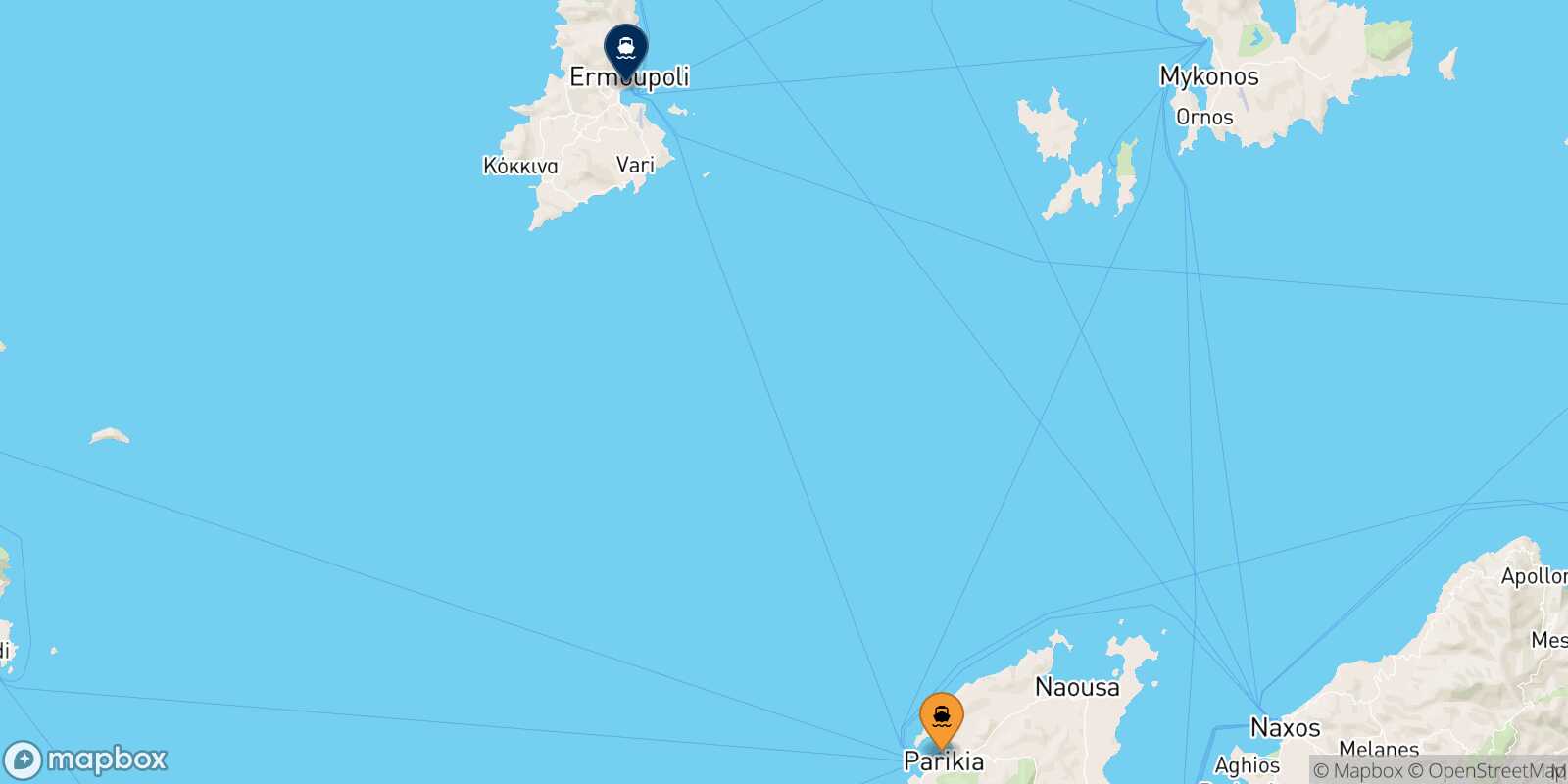Mappa della rotta Paros Syros