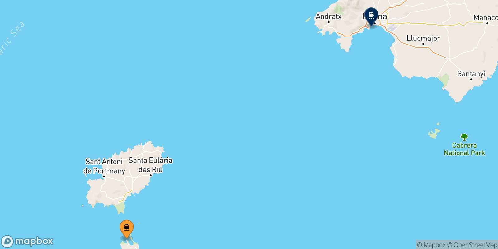Mappa della rotta Formentera Palma Di Maiorca