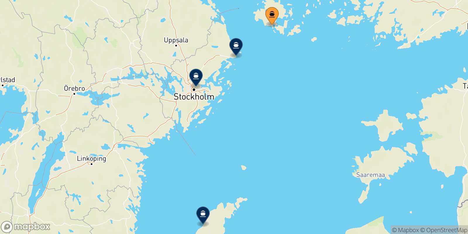 Mappa delle destinazioni raggiungibili da Mariehamn