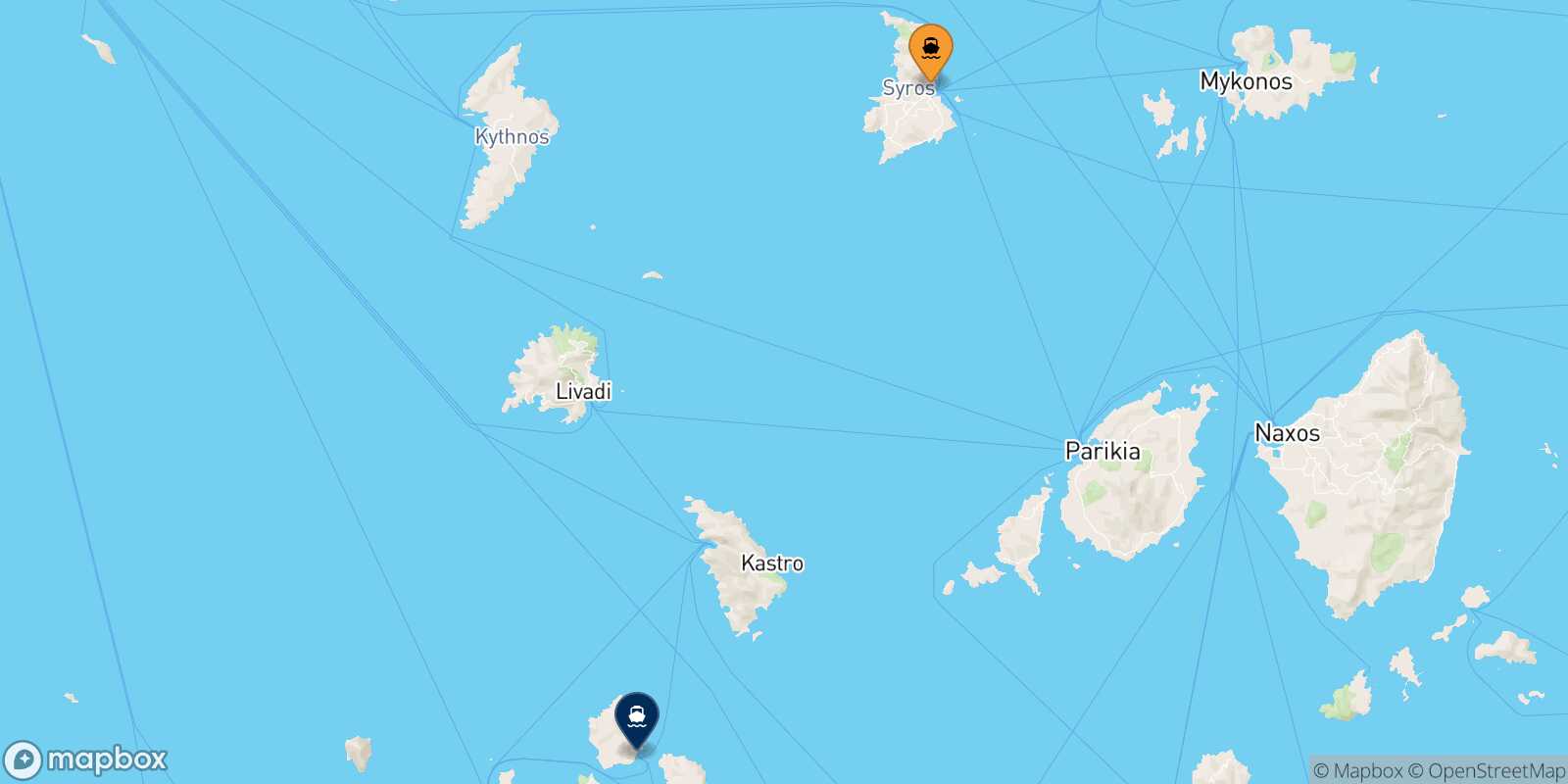 Mappa della rotta Syros Kimolos