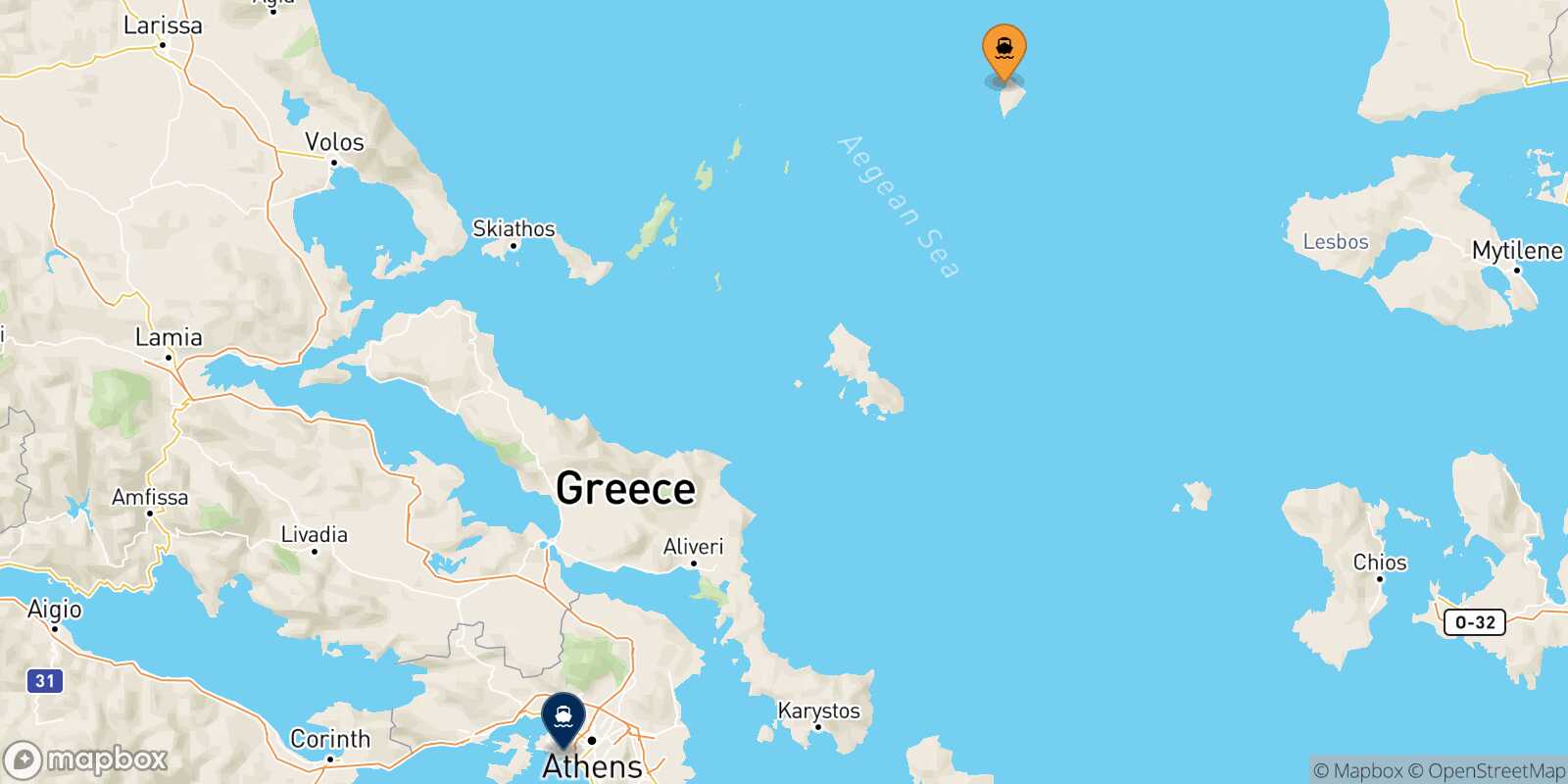 Mappa della rotta Agios Efstratios Pireo