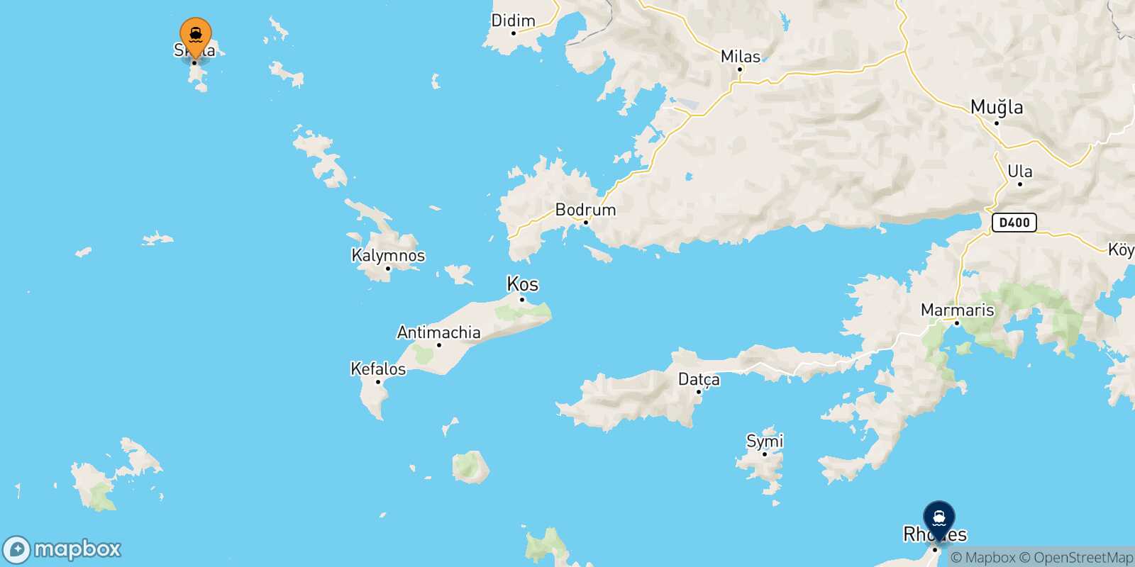Mappa della rotta Patmos Rodi