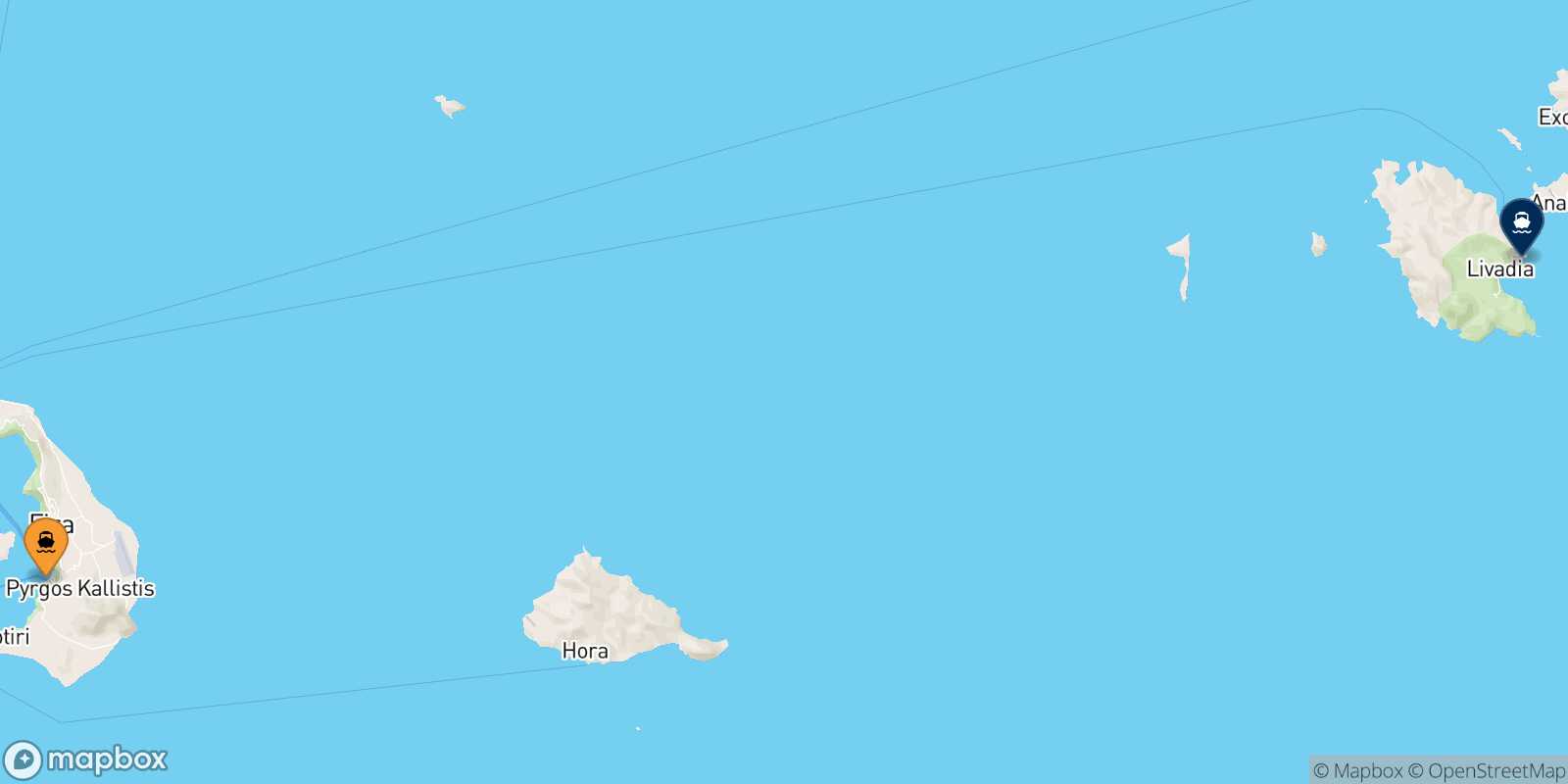 Mappa della rotta Santorini Astypalea