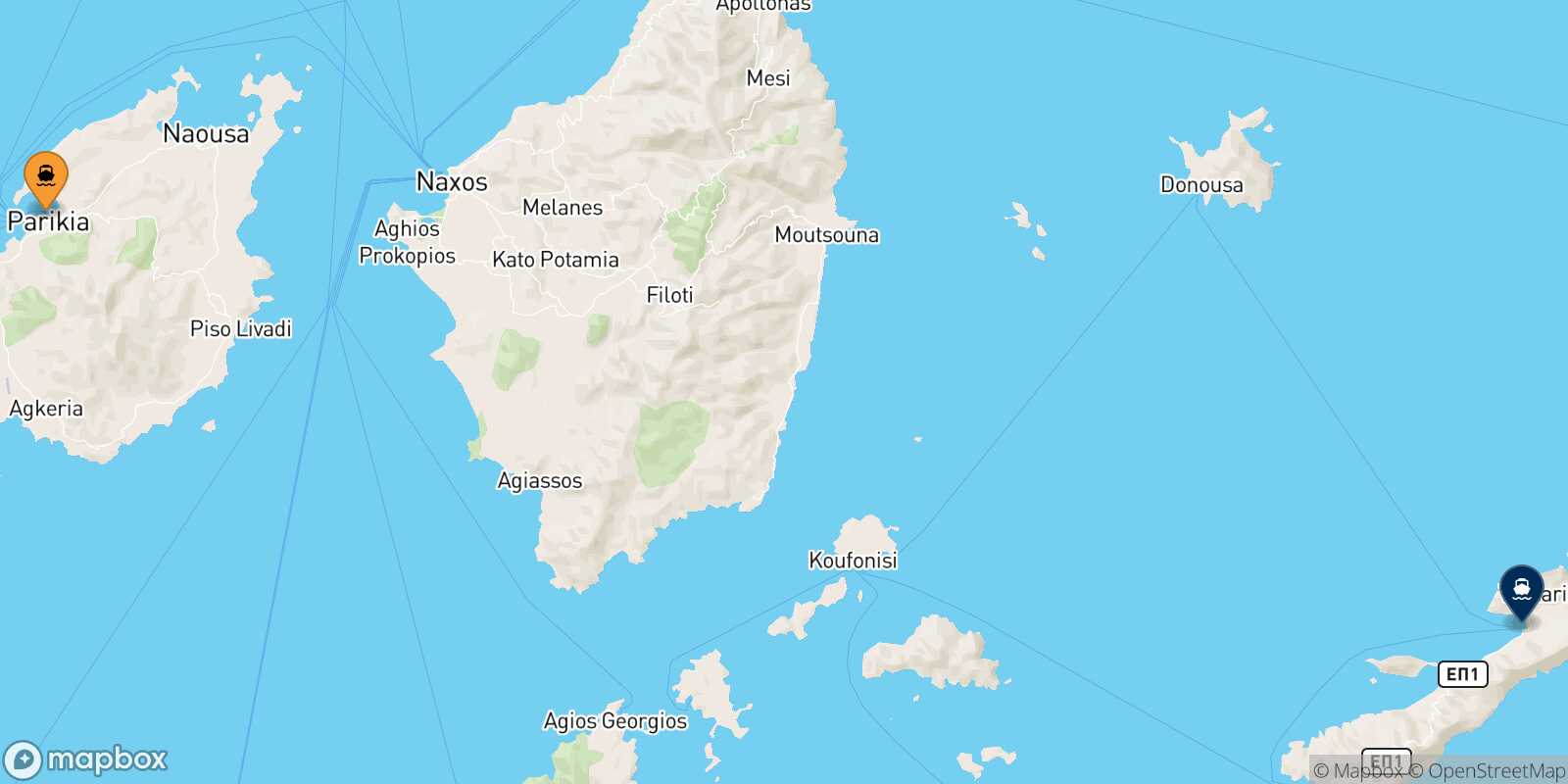 Mappa della rotta Paros Aegiali (Amorgos)