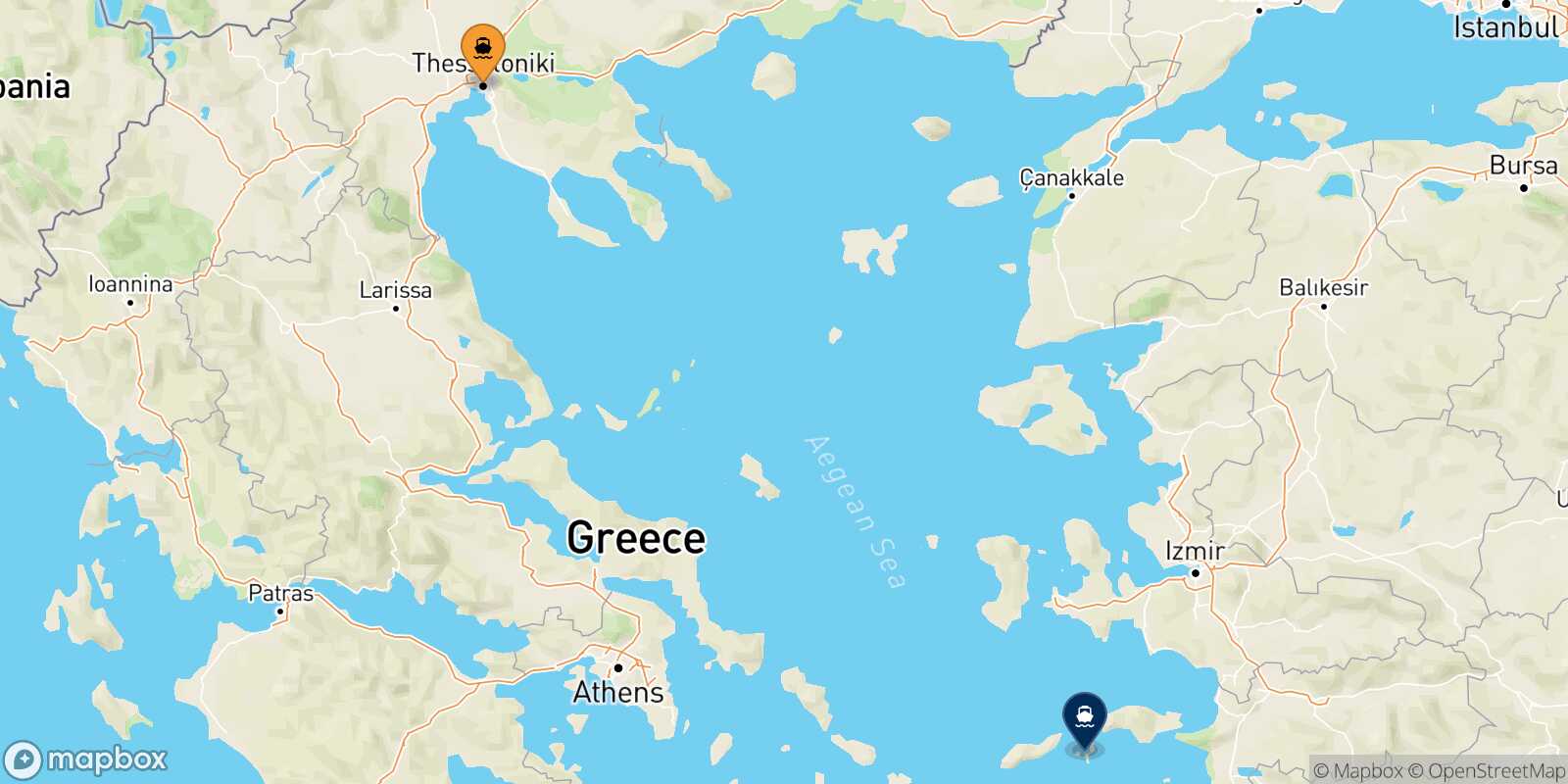 Mappa della rotta Salonicco Fourni