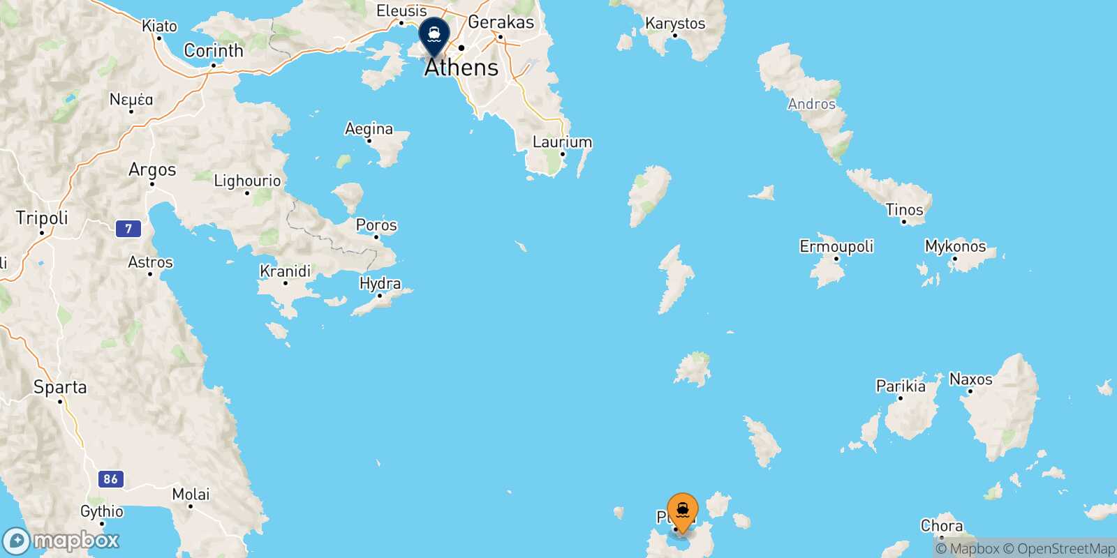 Mappa della rotta Milos Pireo