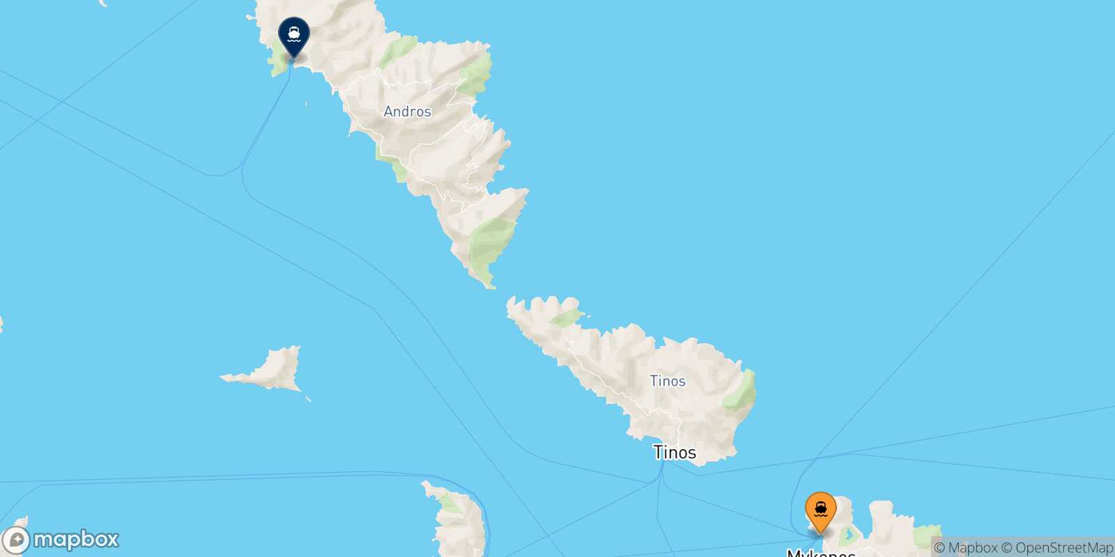 Mappa della rotta Mykonos Andros