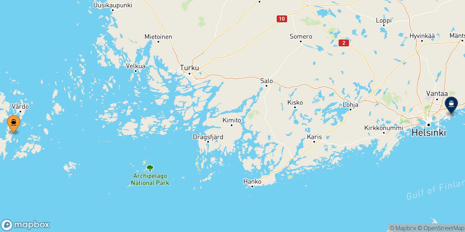 Mappa della rotta Långnäs Helsinki