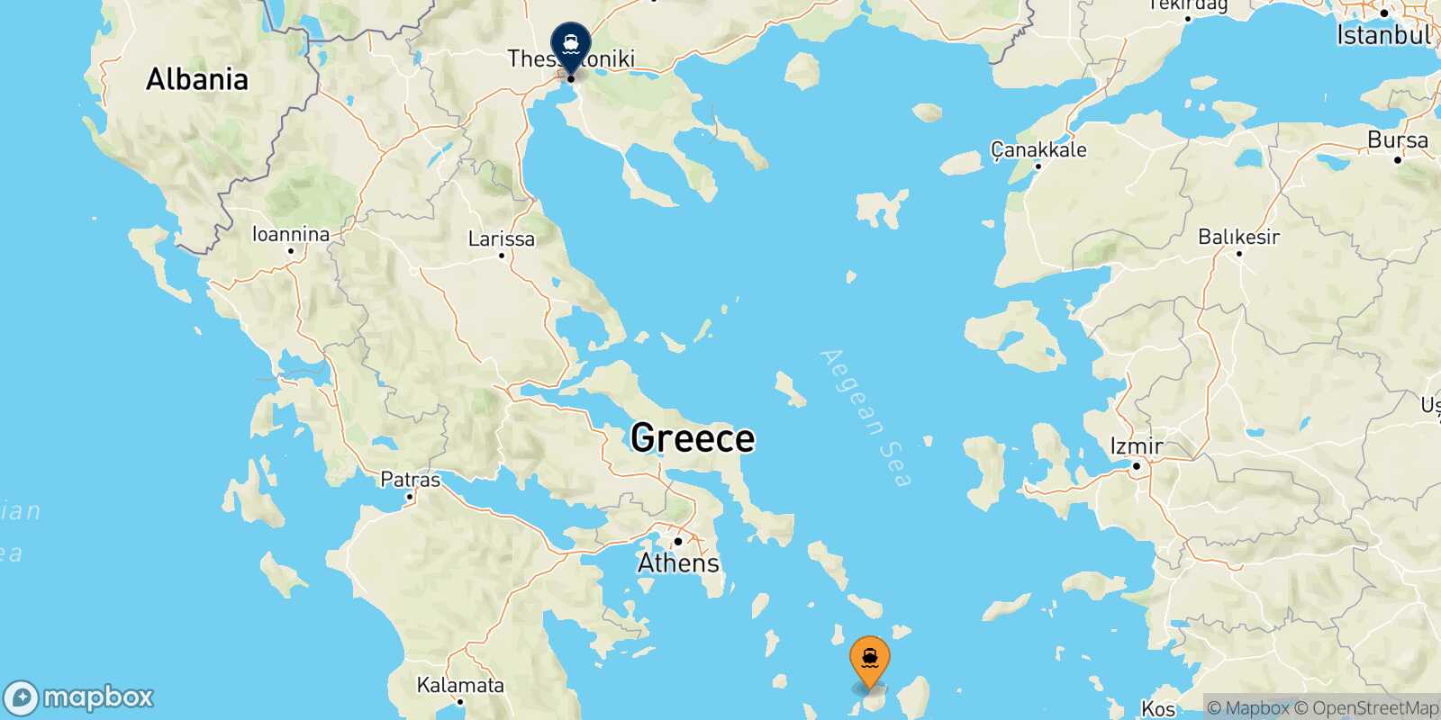 Mappa della rotta Paros Salonicco