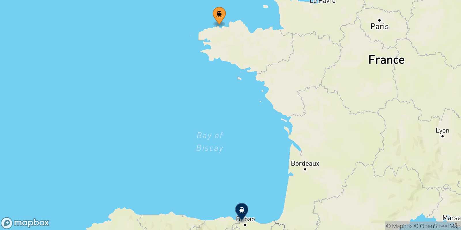 Mappa della rotta Roscoff Bilbao