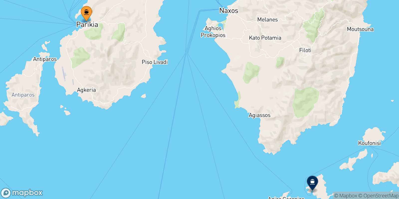 Mappa della rotta Paros Schinoussa