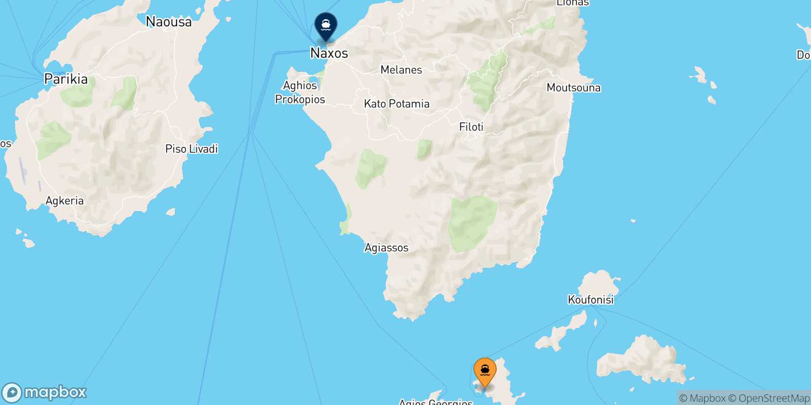 Mappa della rotta Schinoussa Naxos
