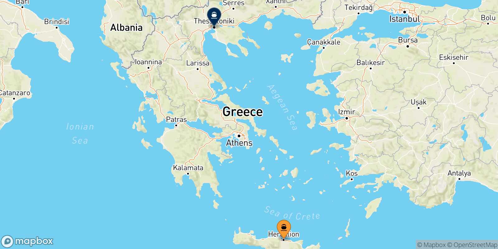 Mappa della rotta Heraklion Salonicco