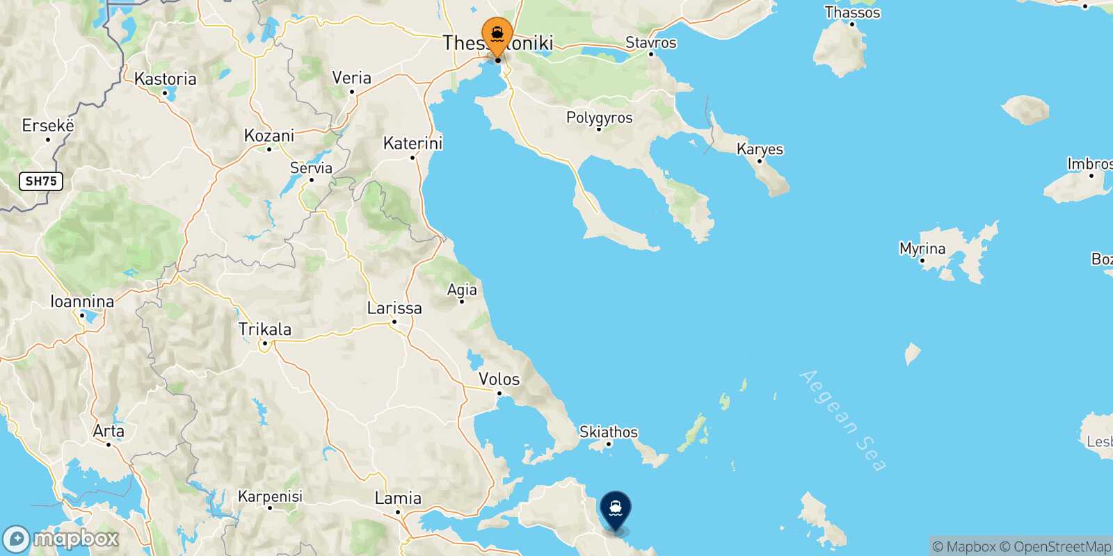 Mappa della rotta Salonicco Mantoudi (Evia)