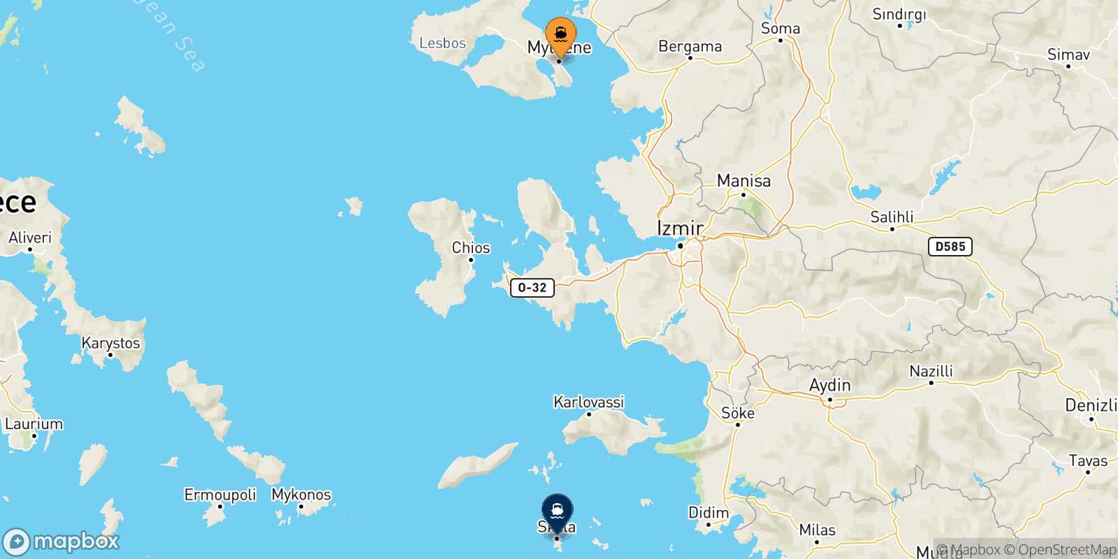 Mappa della rotta Mitilini (Lesvos) Patmos