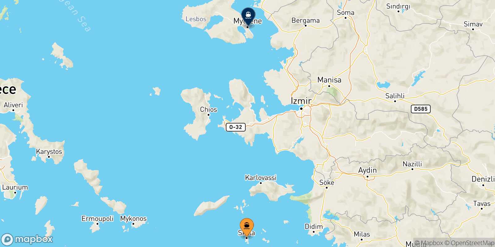 Mappa della rotta Patmos Mitilini (Lesvos)