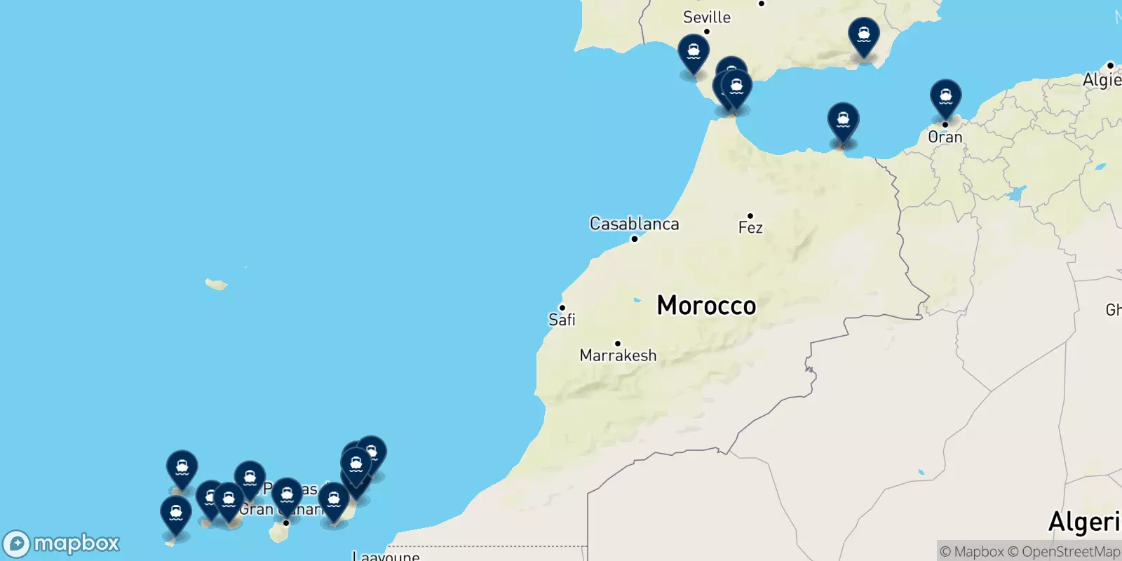 Mappa delle destinazioni Naviera Armas