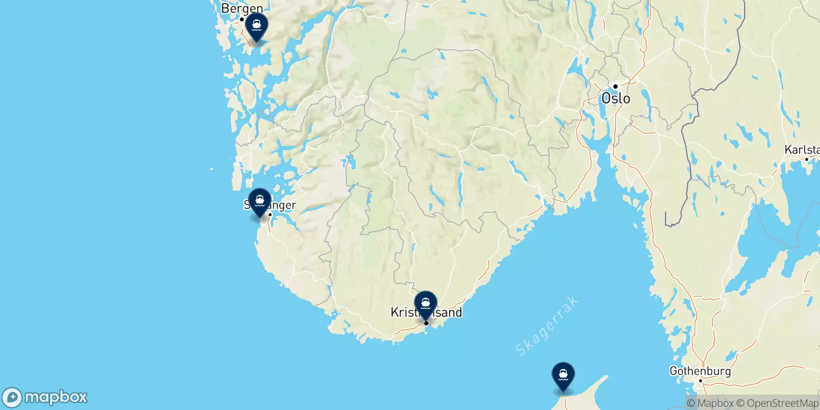 Mappa delle destinazioni Fjord Line