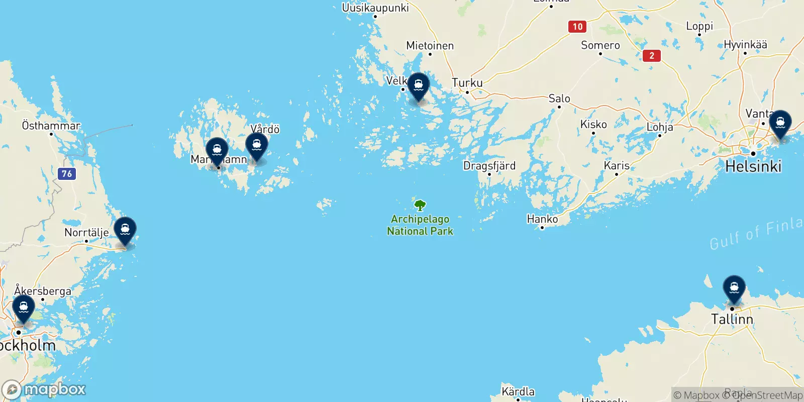 Mappa delle destinazioni Tallink Silja Line