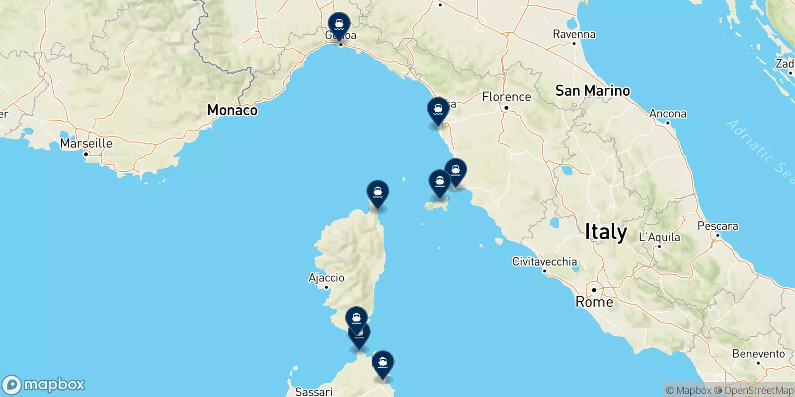 Mappa delle destinazioni Moby