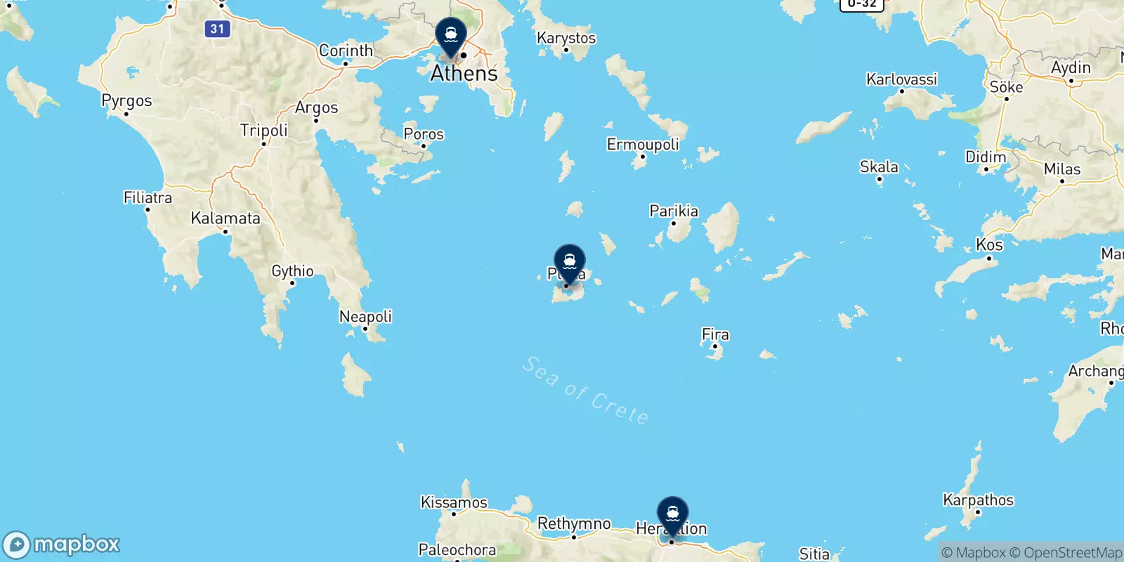 Mappa delle destinazioni Minoan Lines