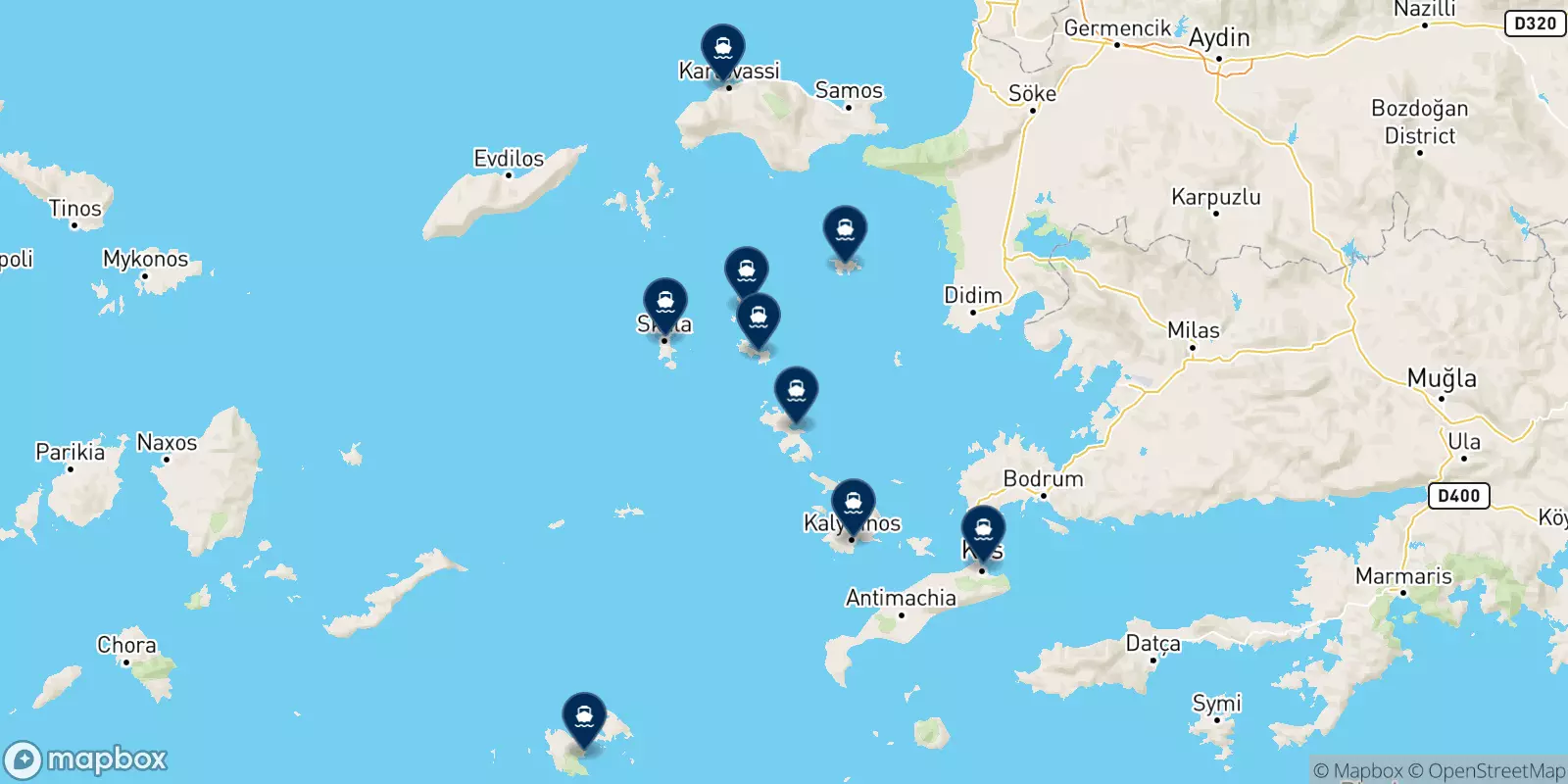 Mappa delle destinazioni A.n.e.kalymnoy