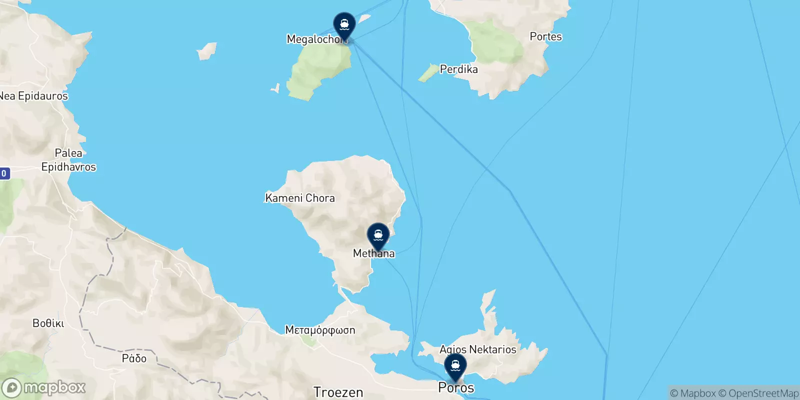 Mappa delle destinazioni Saronic Ferries