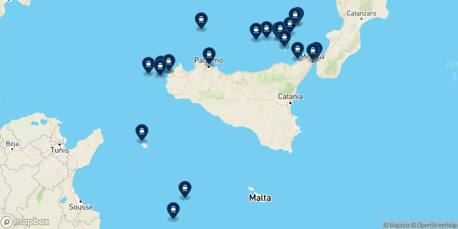 Mappa delle destinazioni Liberty Lines