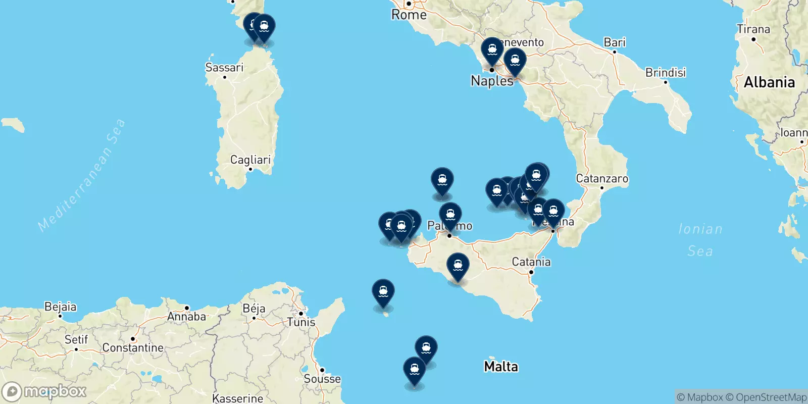 Mappa delle destinazioni Siremar