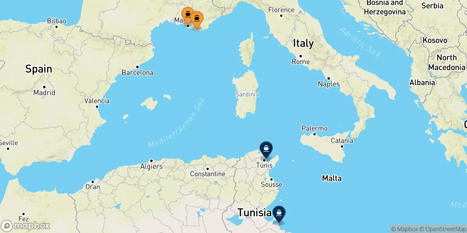 Traghetti dalla Francia per la Tunisia