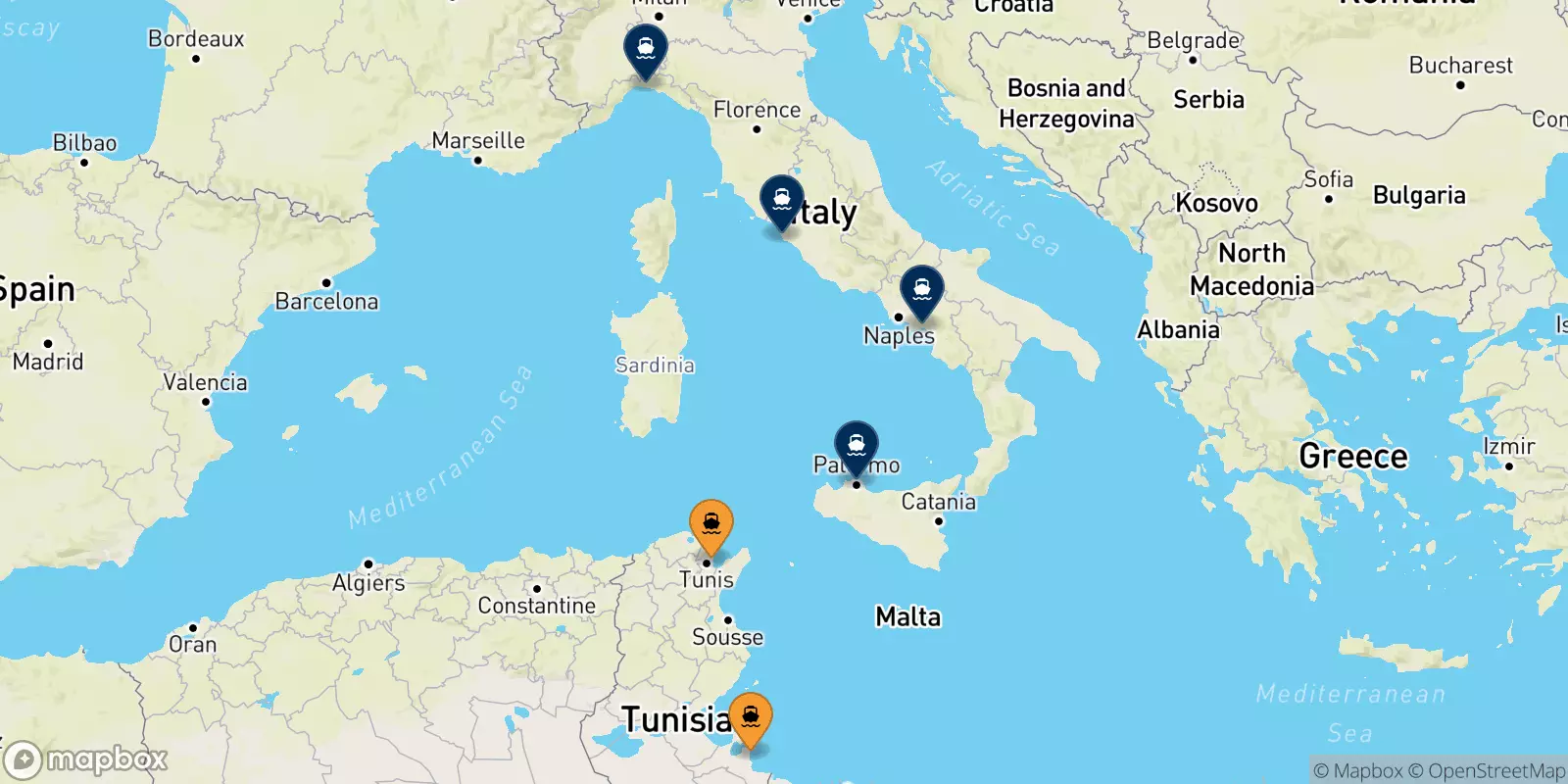 Traghetti dalla Tunisia per l'Italia