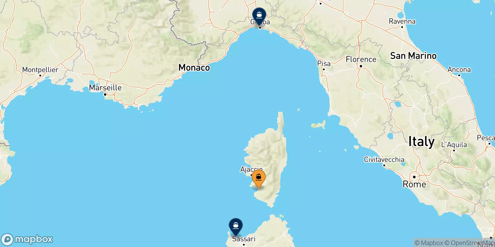 Traghetti da Ajaccio per l'Italia