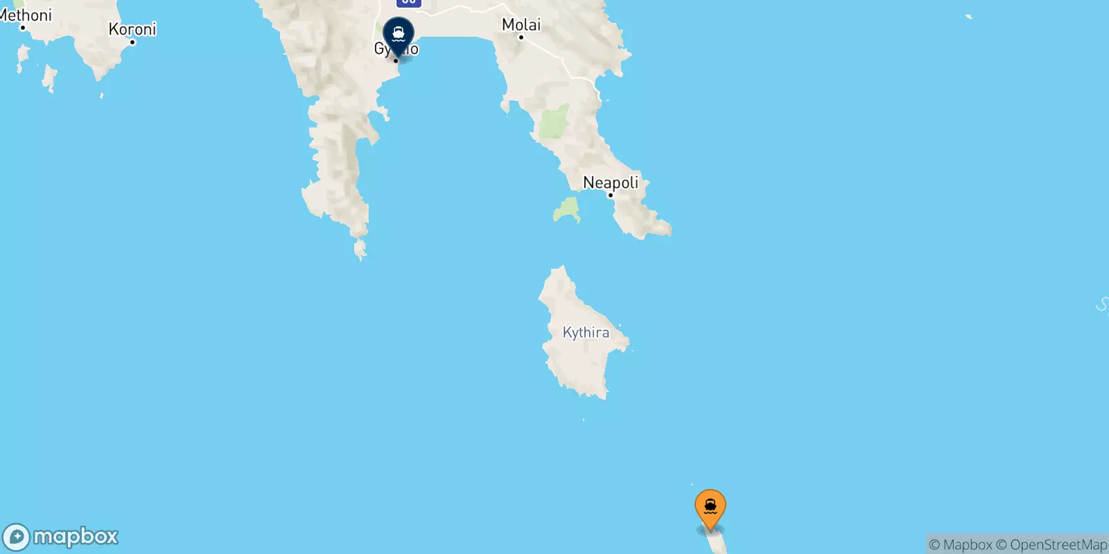 Traghetti da Antikythira per Gythio