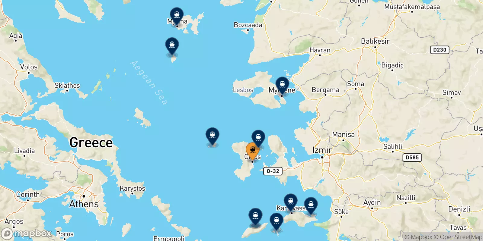 Traghetti da Chios per le Isole Egeo Nord Orientale