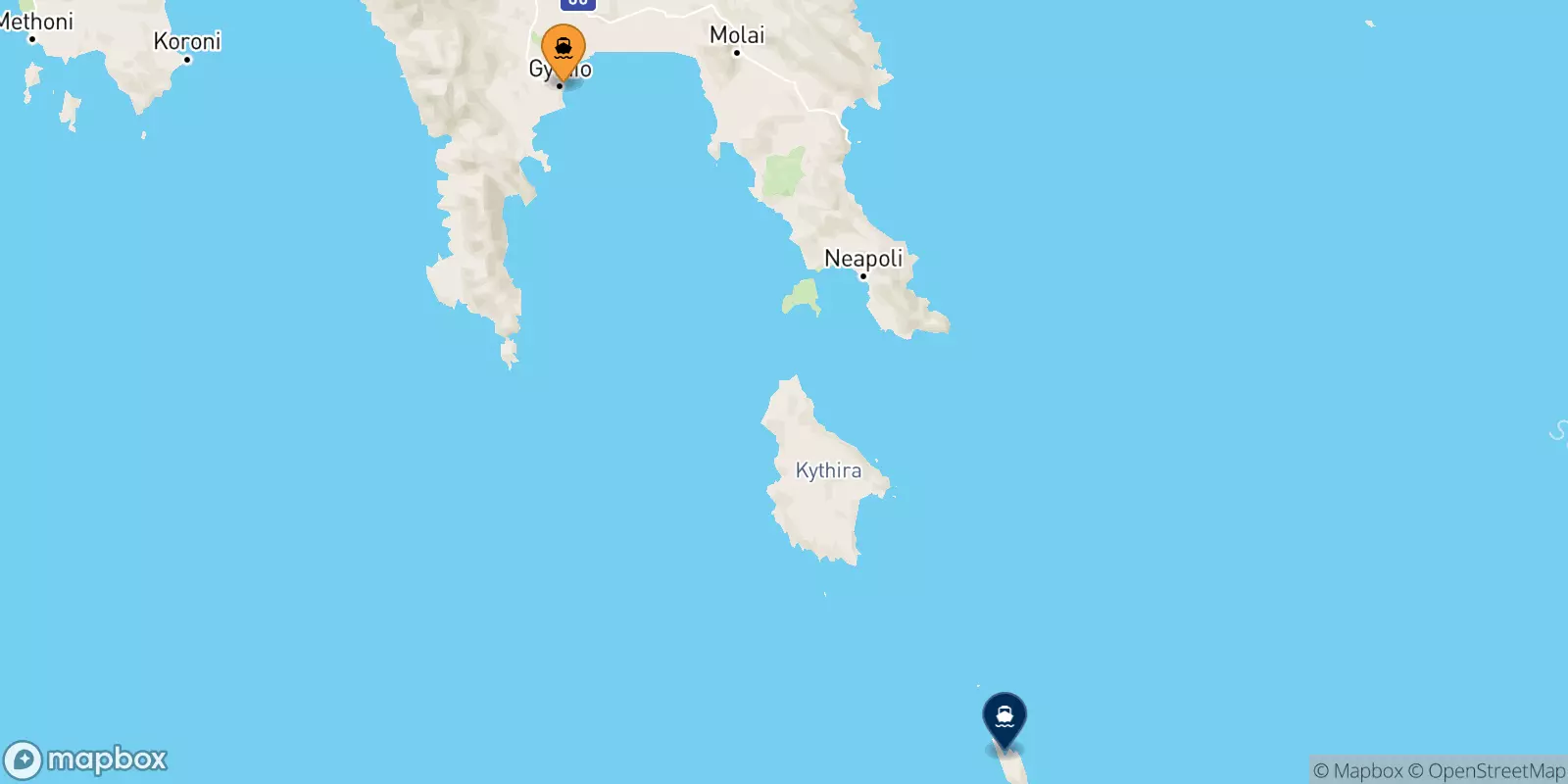 Traghetti da Gythio per Antikythira