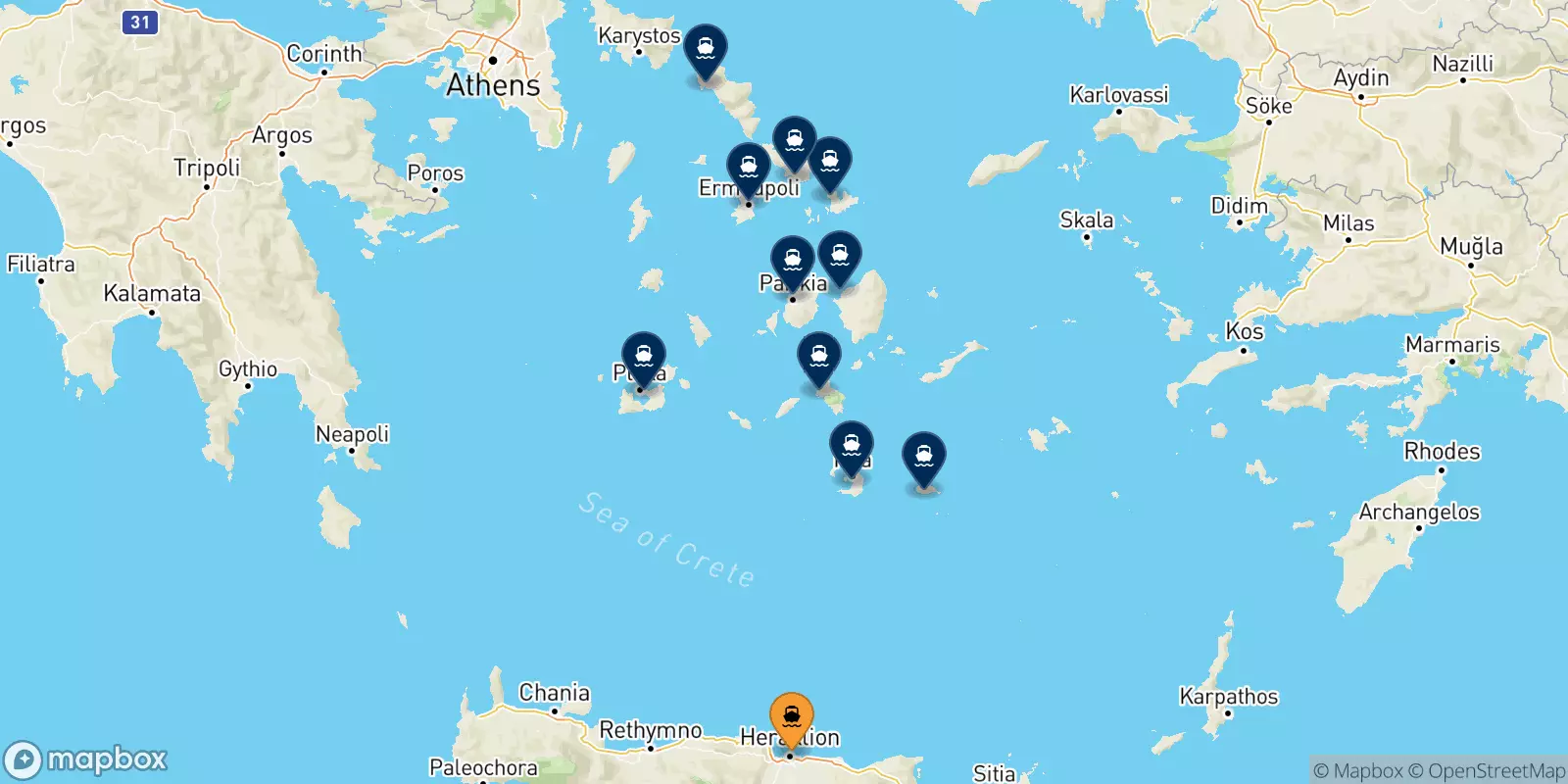 Traghetti da Heraklion per le Isole Cicladi