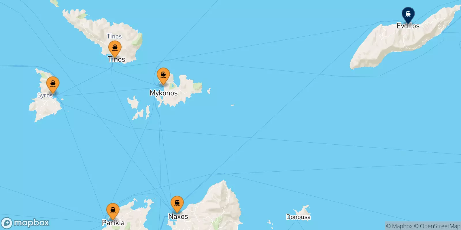 Traghetti dalle Isole Cicladi per Evdilos (Ikaria)